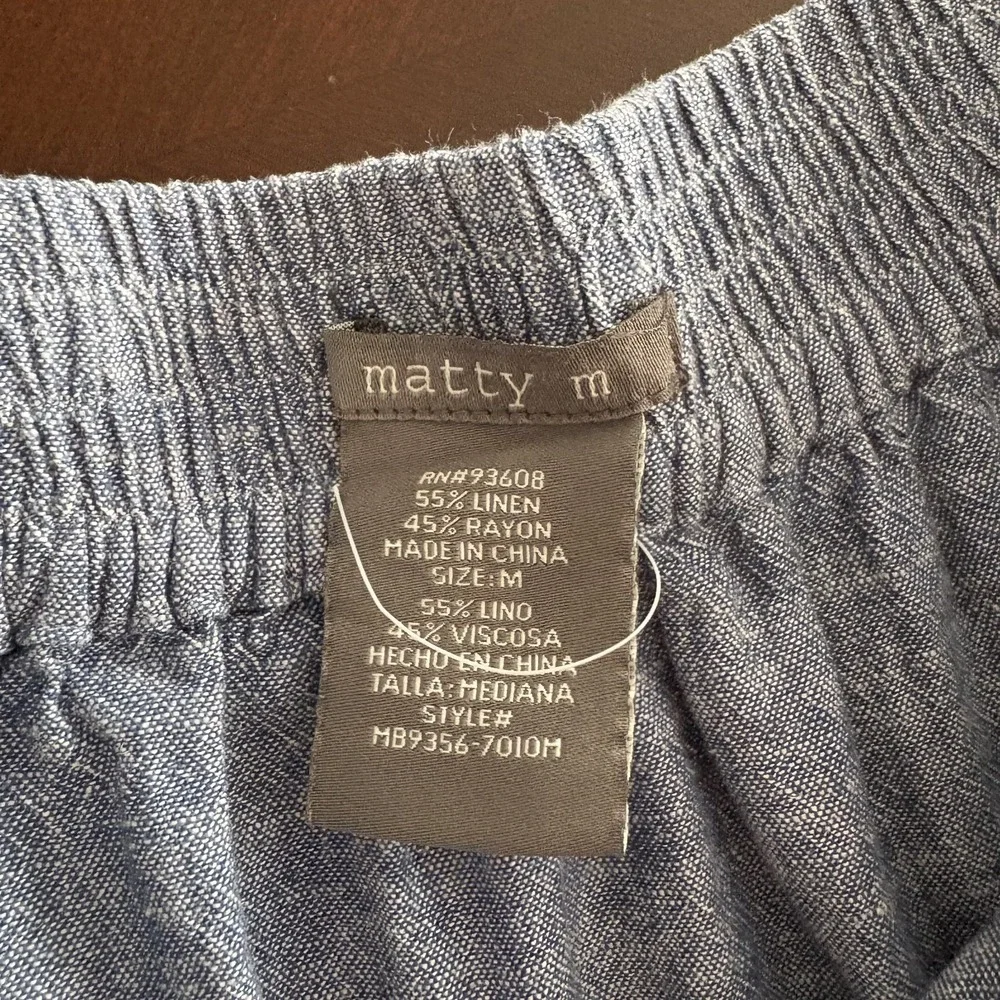 Linen Blend Tiered Chambray Midi Skirt Blue Size M Coastal Cowgirl Western Boho - Picture 3 of 9